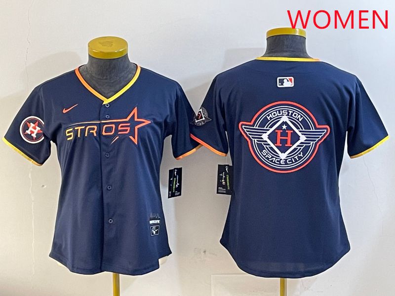 Women Houston Astros Blank Drak Blue Three generations Joint Name 2025 Nike MLB Jersey style 28